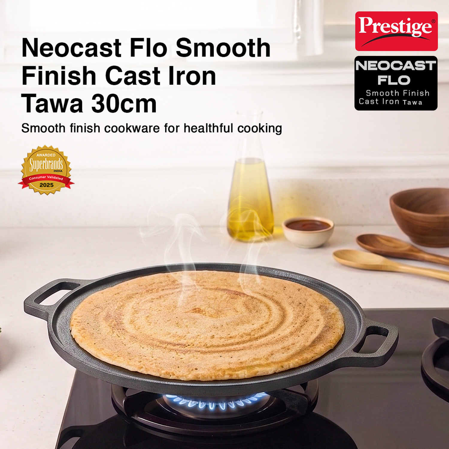 Image of Prestige Neocast Flo Smooth Finish|Retains Heat For Long|Heavy Gauge Tawa 30 cm diameter