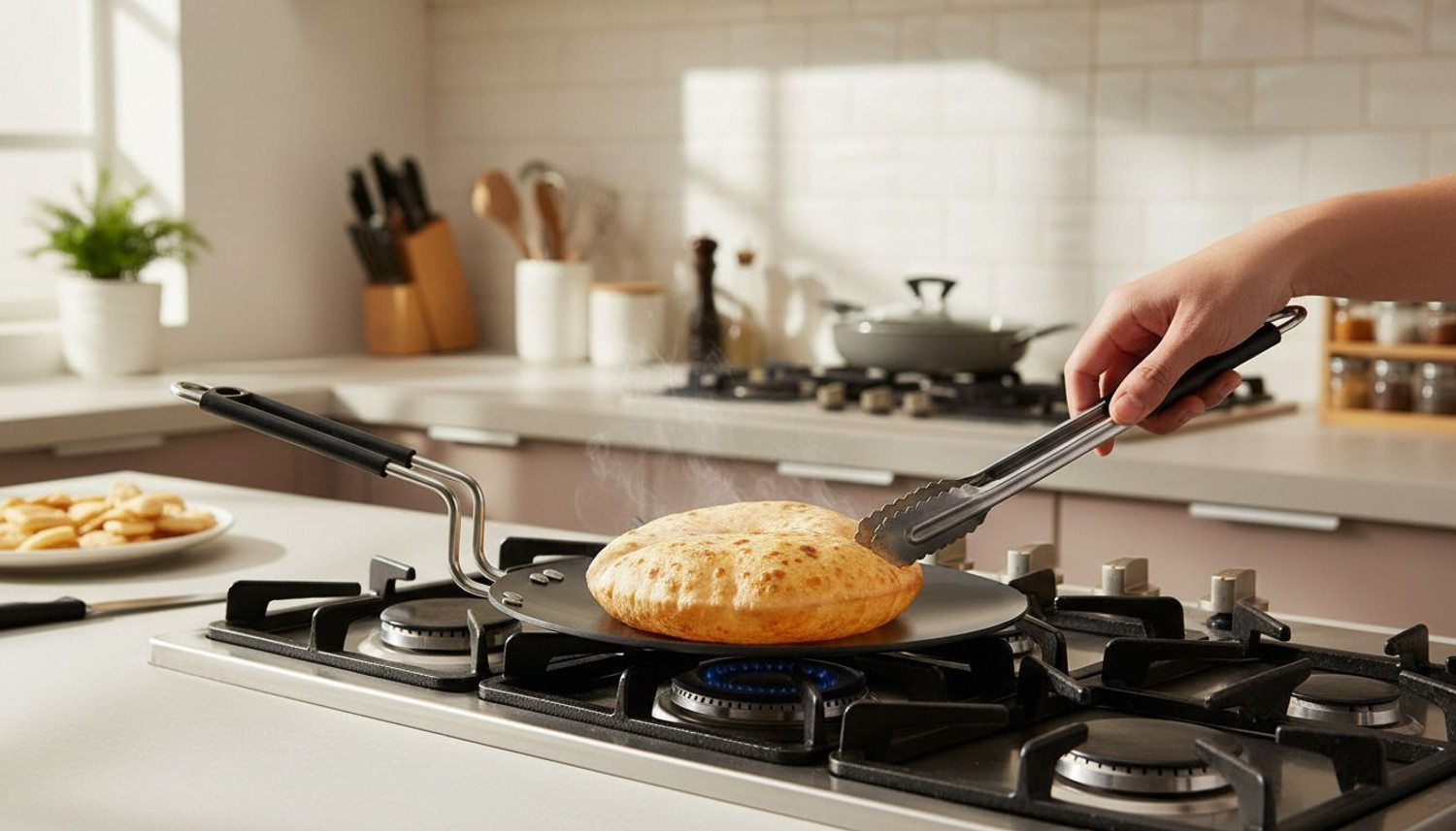 Image of YR Enterprises Pure Iron Roti Tawa with Strong SS Wire Handle | Tawa 25 cm diameter