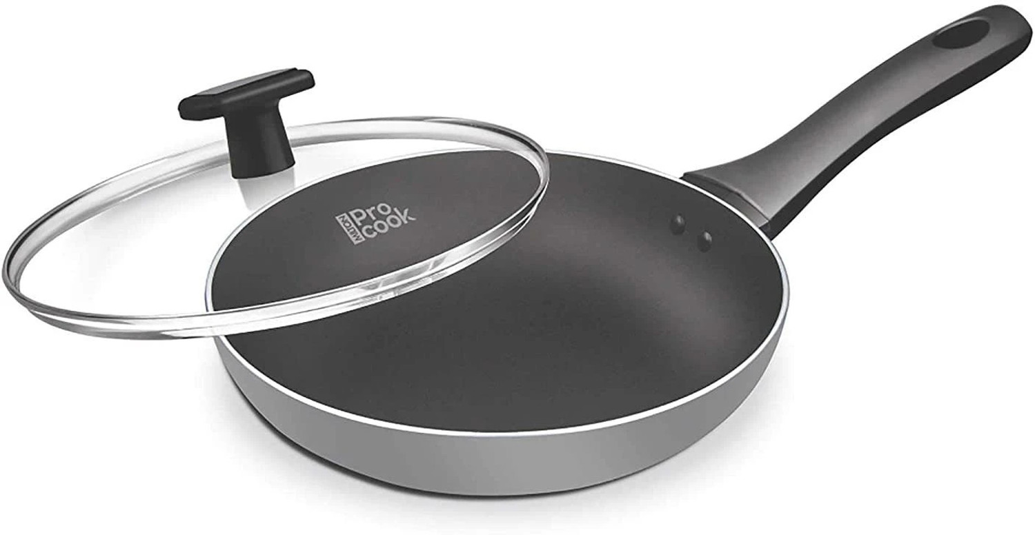 Image of MILTON Pro Cook Black Pearl Induction Fry Pan with Glass Lid, 24 cm Fry Pan 24 cm diameter with Lid 1.8 L capacity