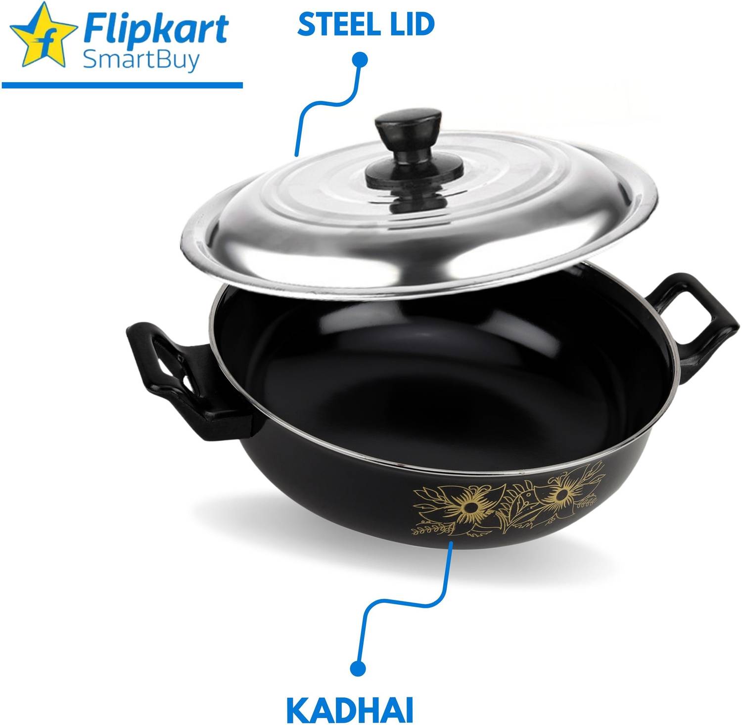 Flipkart SmartBuy Premium Nonstick Kadhai - Induction & Gas Ready Large Cooking & Serving Wok Kadhai 27 cm diameter with Lid 3.5 L capacity Rs. 267 - Flipkart