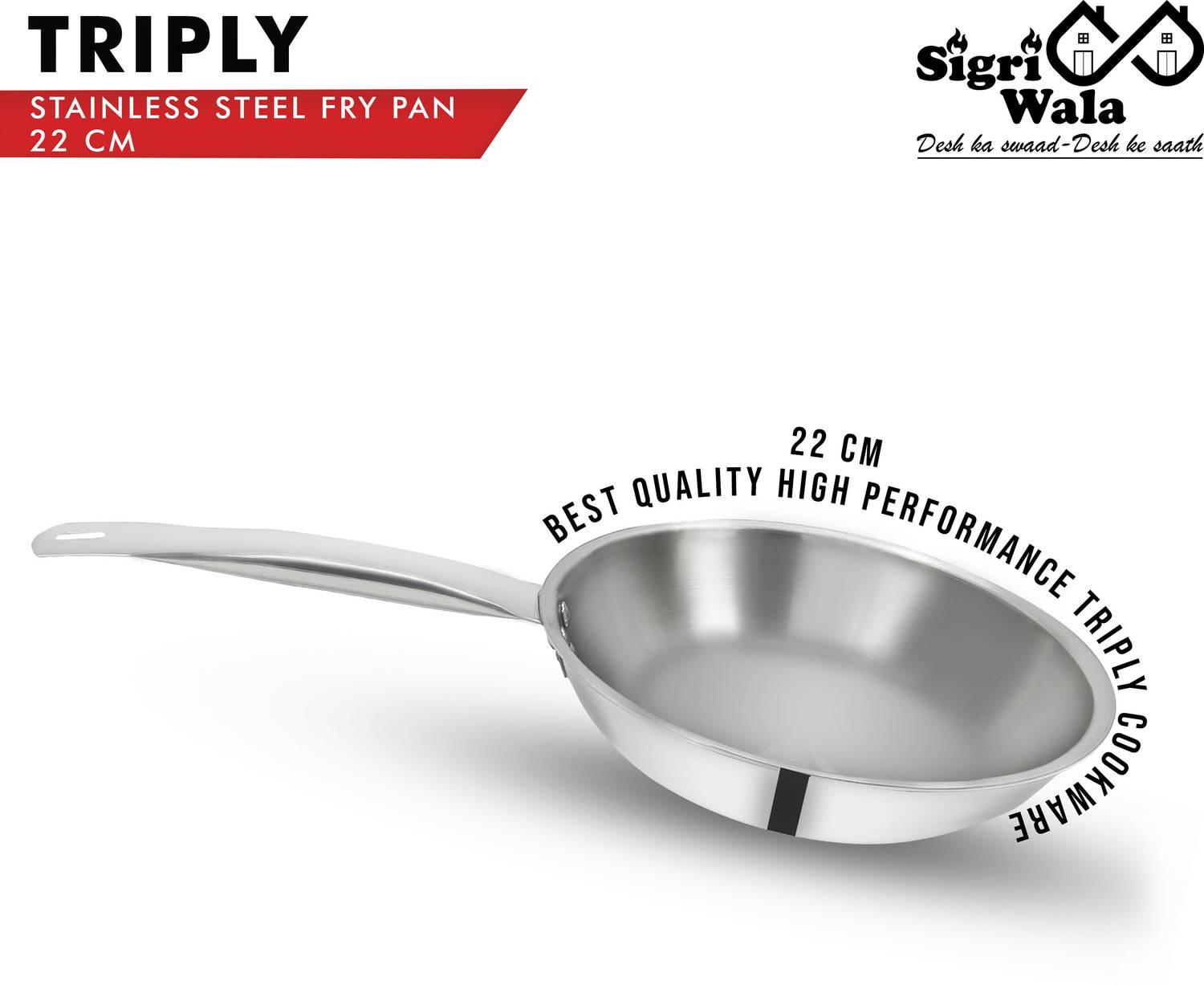 Sigri-wala Cook Healthy Triply Fry Pan 22 cm diameter 1.1 L capacity — Fry Pans & Cookware Sets