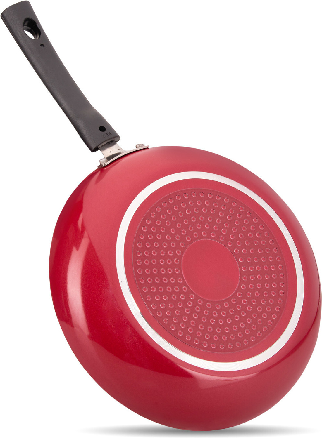 Image of NAVRANG NONSTICK ALU FRYPAN 220MM WITH GLASS LID, INDUCTION, RED COLOR, 1.5 LTR Fry Pan 22 cm diameter with Lid 1.2 L capacity