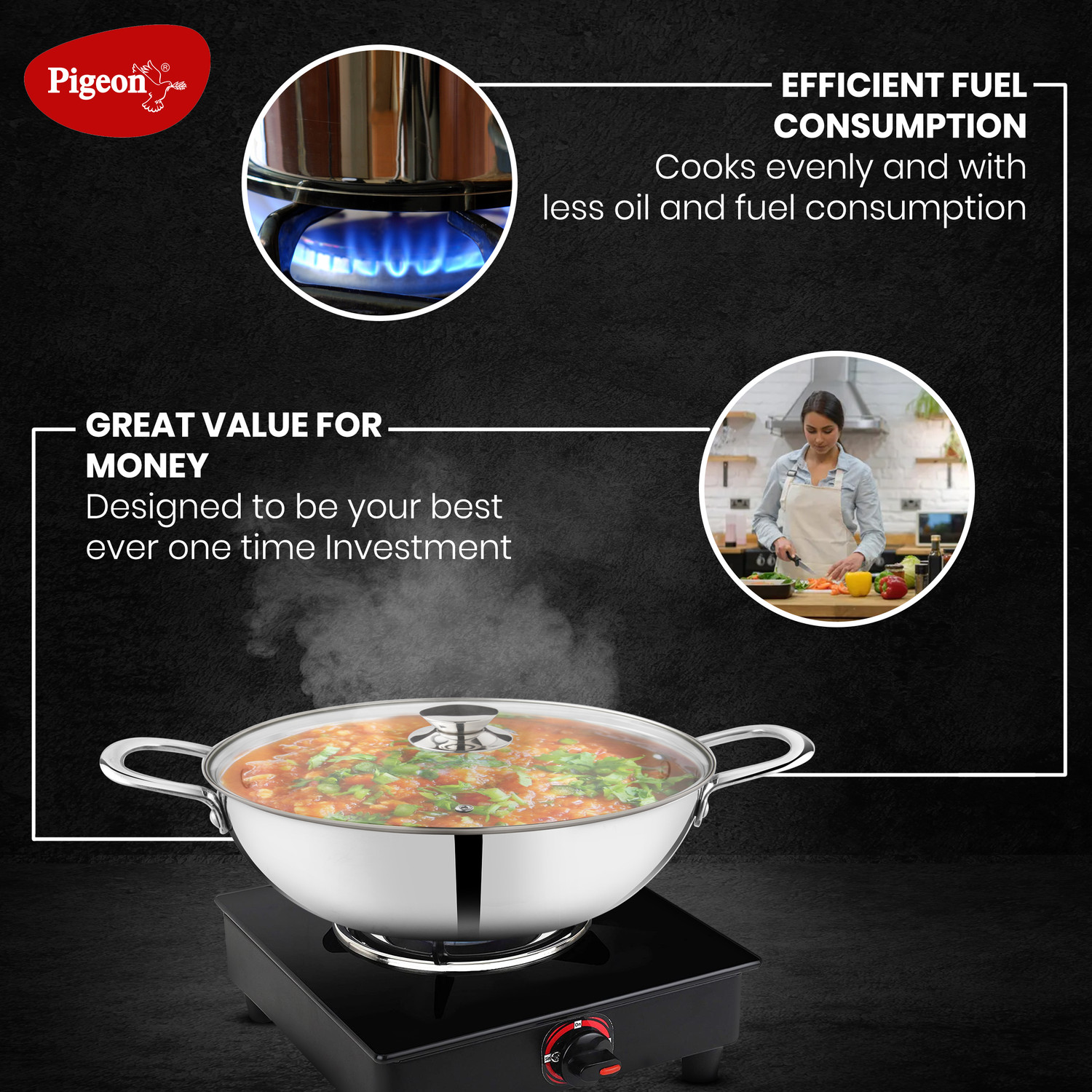 Image of Pigeon Kadhai 26 cm diameter with Lid 2.8 L capacity
