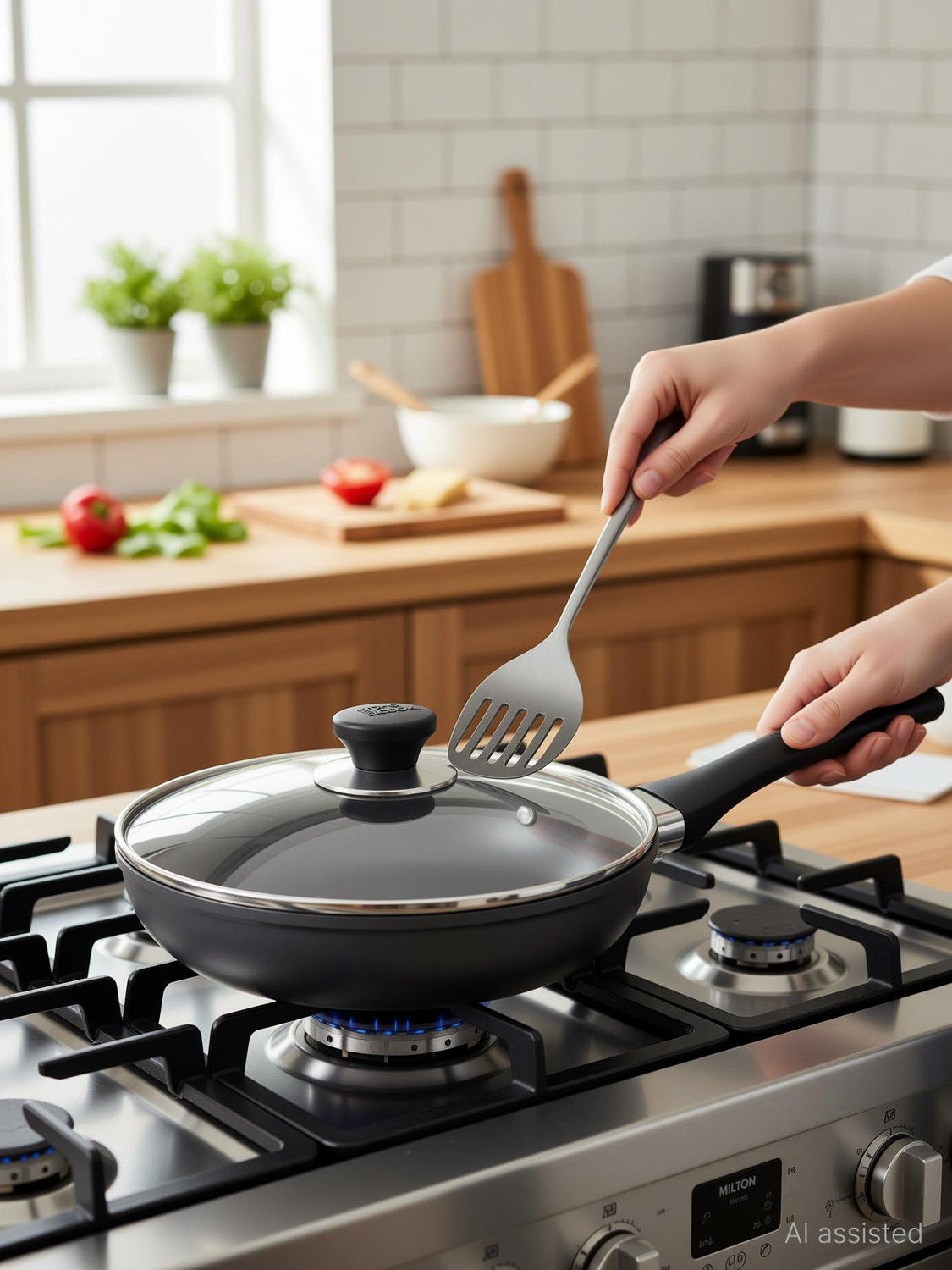 Image of MILTON Pro Cook Hard Anodized Fry Pan With Stainless Steel Lid, Fry Pan 26 cm diameter with Lid 2.2 L capacity