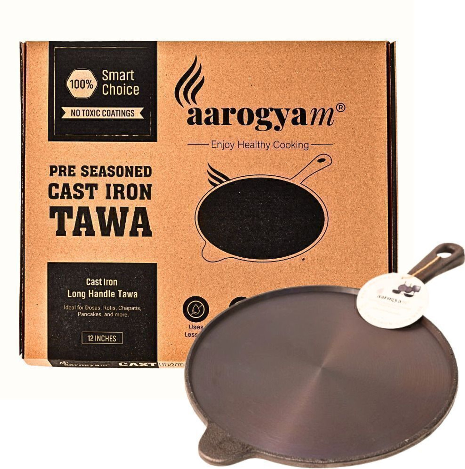 Image of Aarogyam Cast Iron Tawa Naturally Non Stick 11.5 Inch Diameter Tawa 29.2 cm diameter