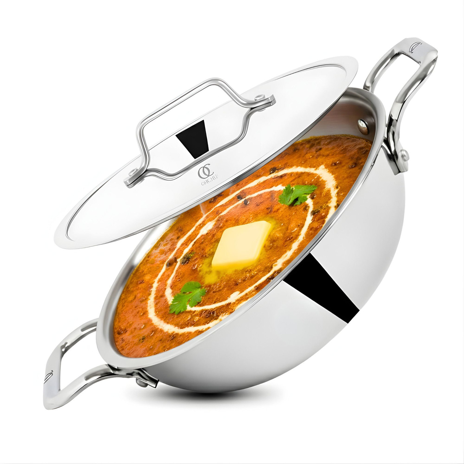 Image of Omichef Triply Kadhai 32 CM(7.2Ltr) Stainless steel& Induction Compatible Kadhai 32 cm diameter with Lid 7.2 L capacity