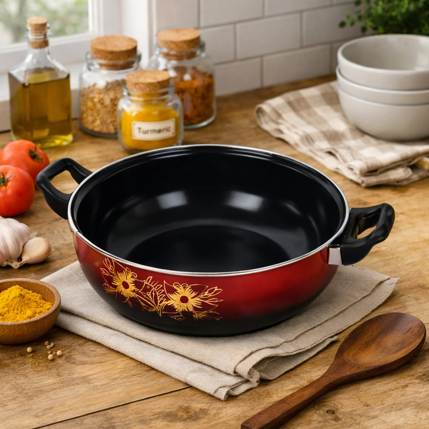 Image of My Store Chef'sLove Nonstick Brown Kadhai |26cm / 3.4L| Induction Base | Premium Kitchen Kadhai 26 cm diameter 3.4 L capacity (Iron, Non-stick, Induction Bottom)