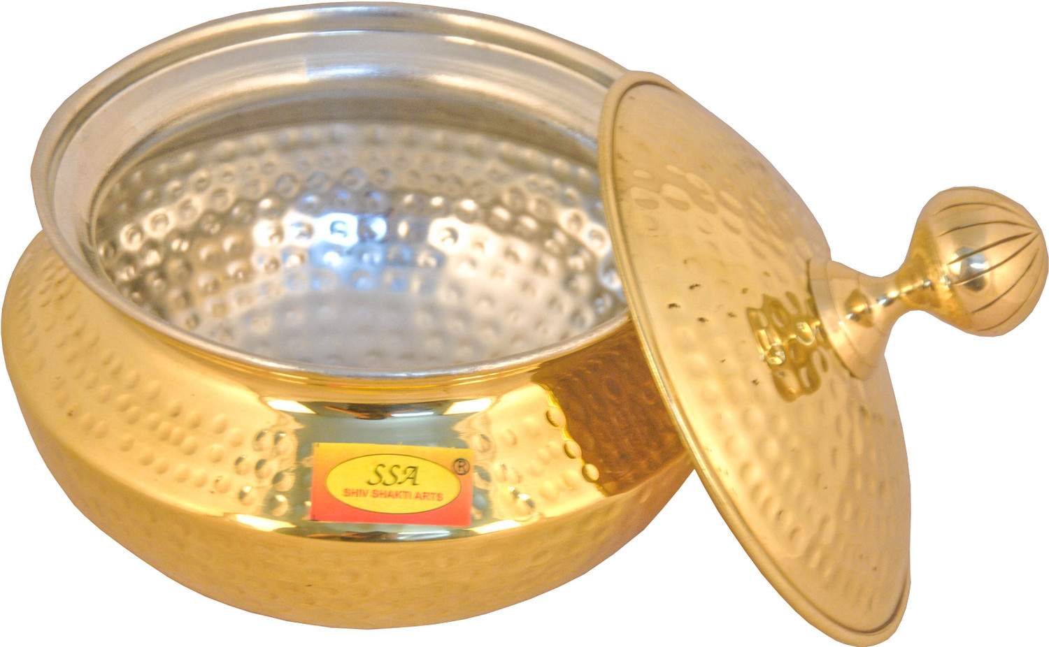 Image of Shivshakti Arts Brass Hammered Biryani Handi Chaffing Dish Patili with Lid,Tin Lining,Cookware Handi 4 L with Lid