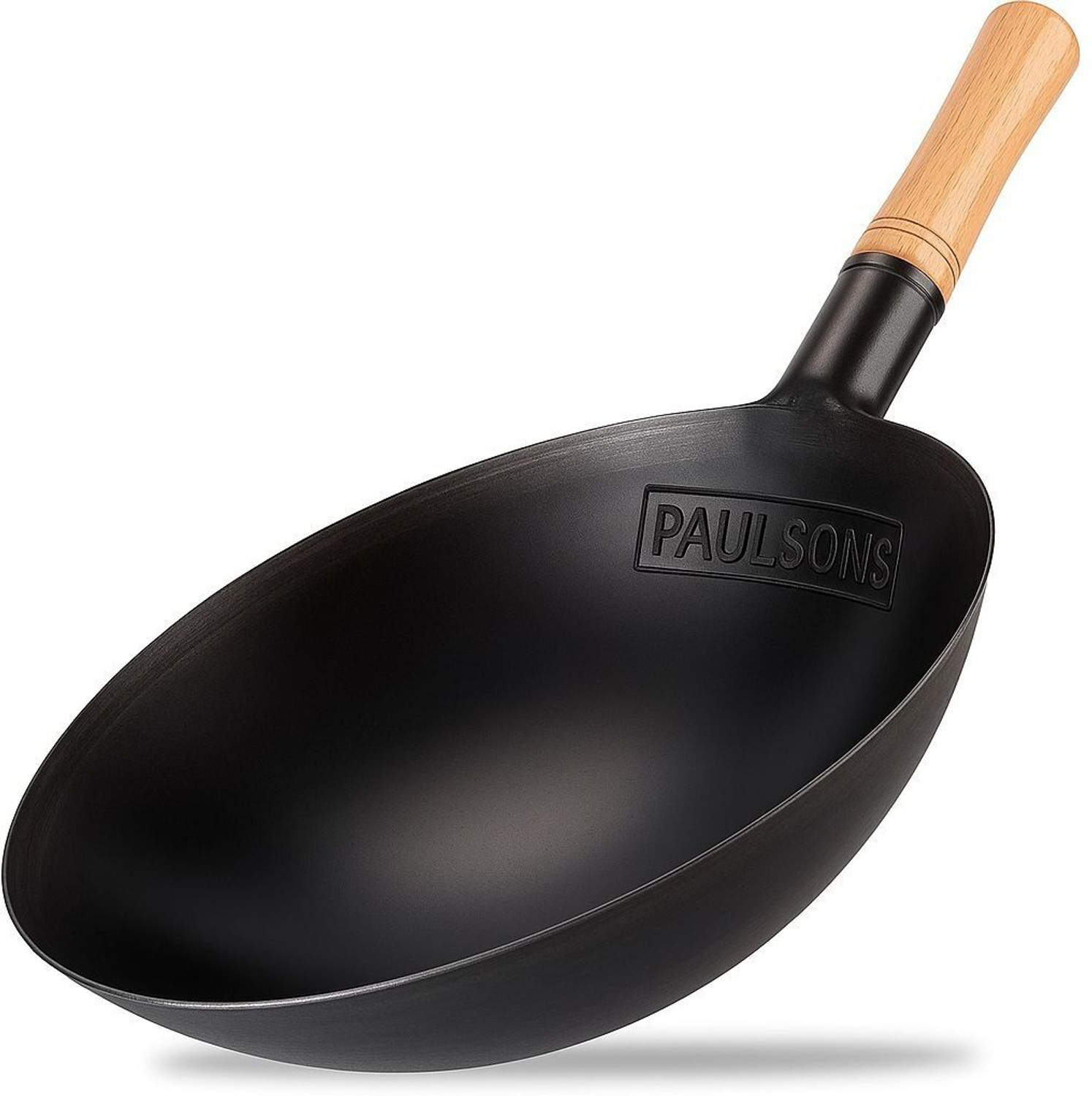 Image of RAYCRAFT WORLD Carbon Steel Wooden Handle Wok with 2pcs Wok Cleaning Brush Wok 5 L capacity 40 cm diameter
