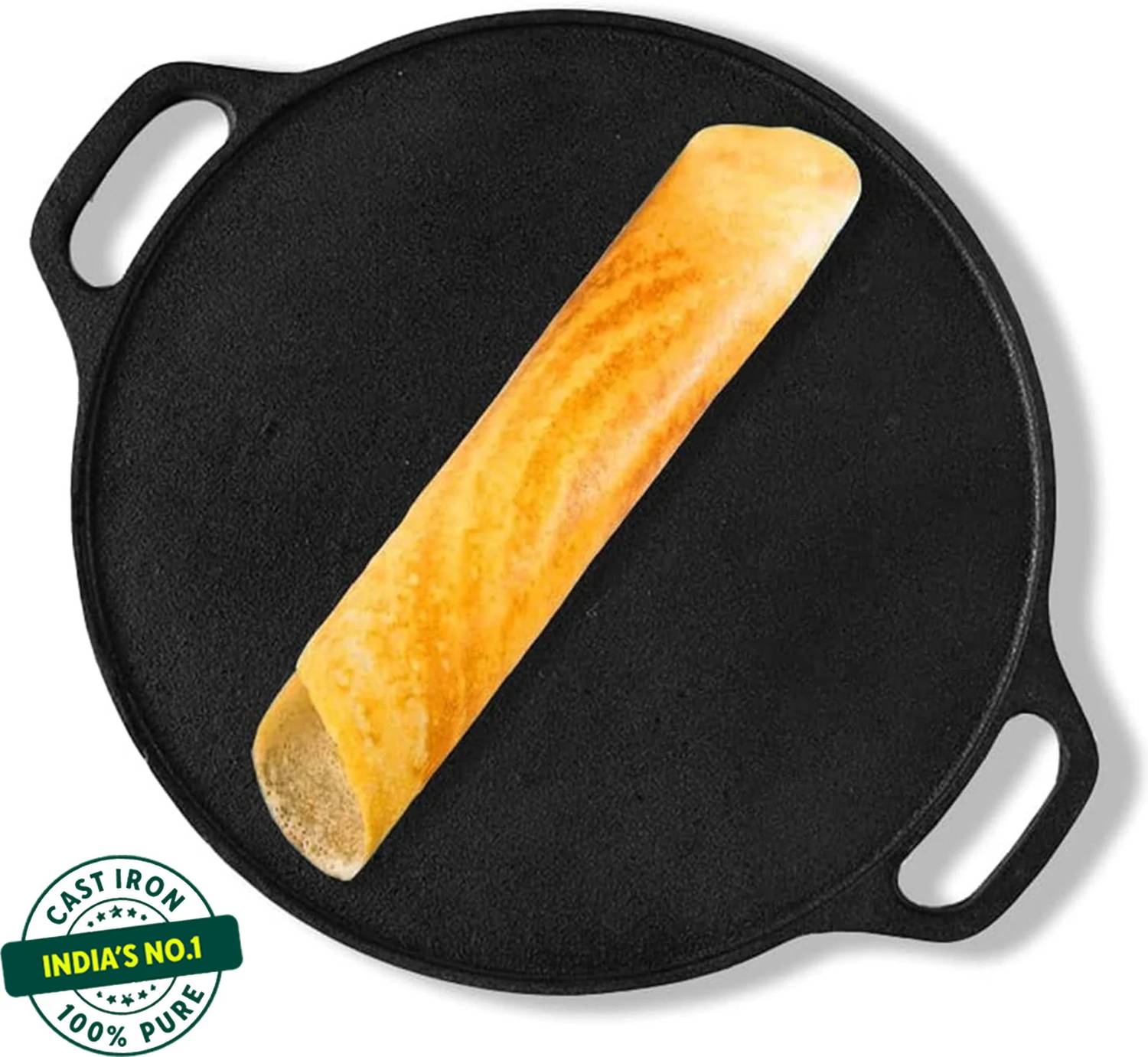 The Indus Valley Pre-seasoned Cast Iron Tawa for Dosa/Chapathi with Double Handle - 11.8 inch Tawa 30.2 cm diameter — Tawa & Griddles