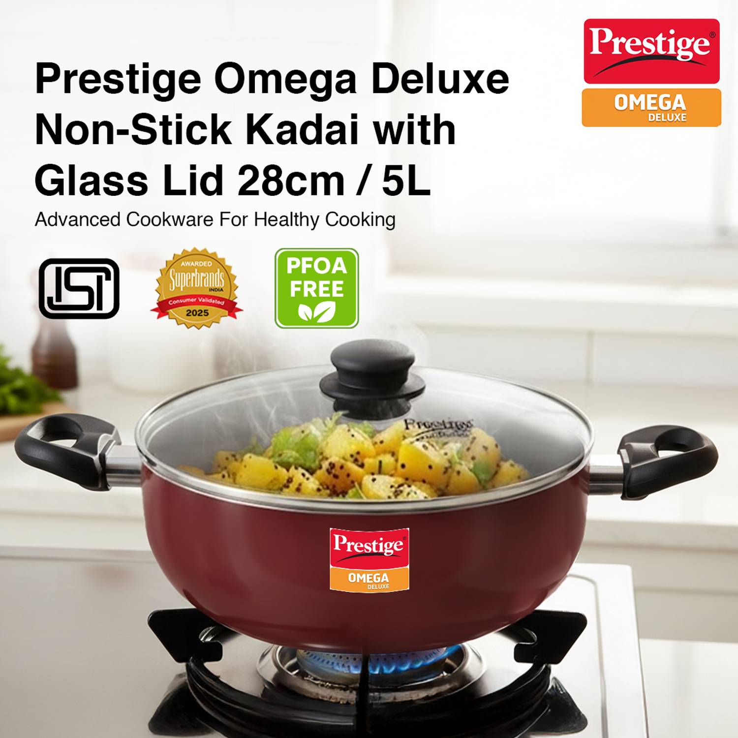 Prestige Omega Deluxe Kadhai 28 cm, 5 L - Image 2
