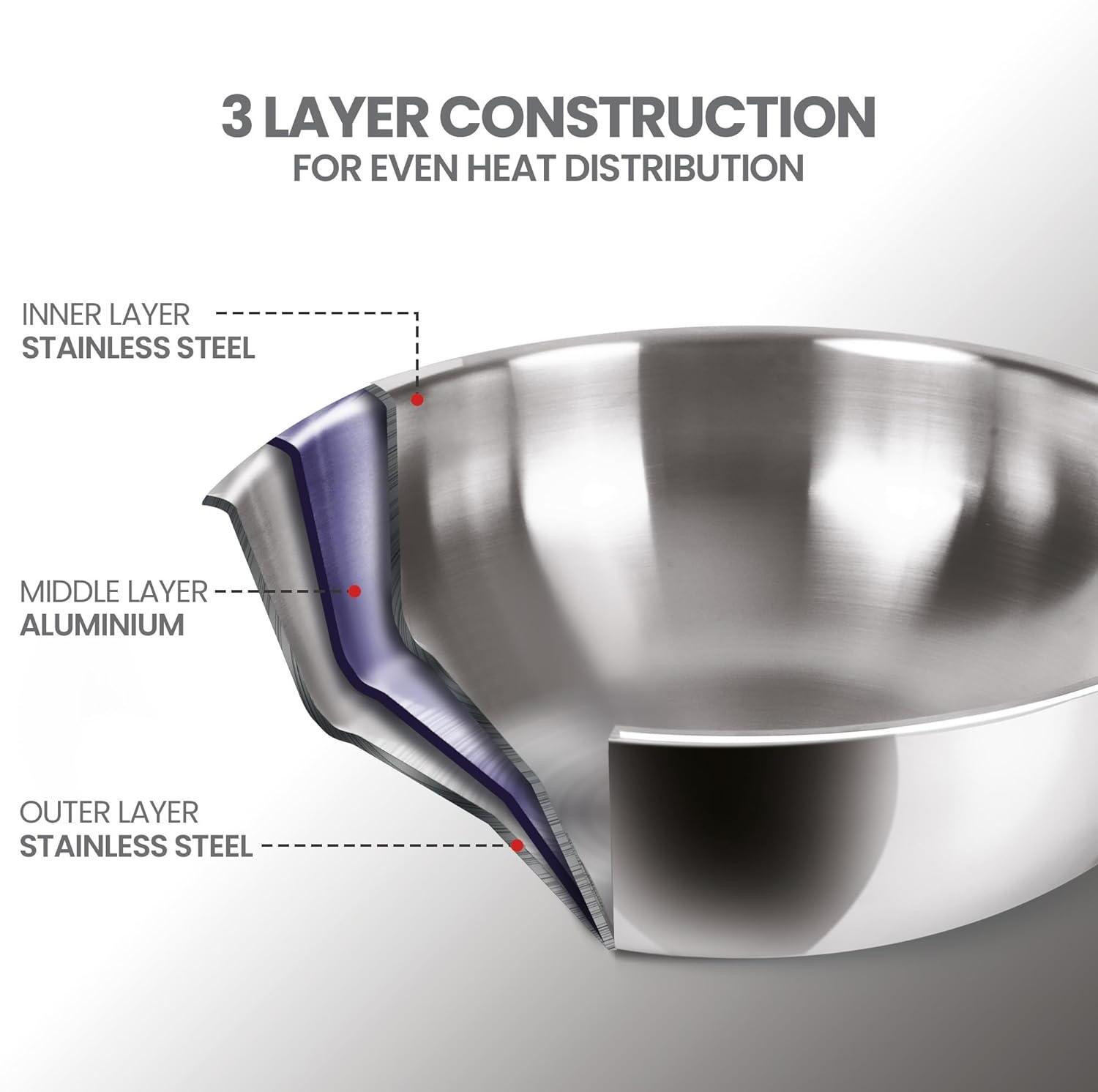 Image of bhalaria Triply Stainless Steel Tope Flat Bottom 10 | 2X Faster Heating Tope /Bhagona /Patila 1.15 L capacity 13.5 cm diameter
