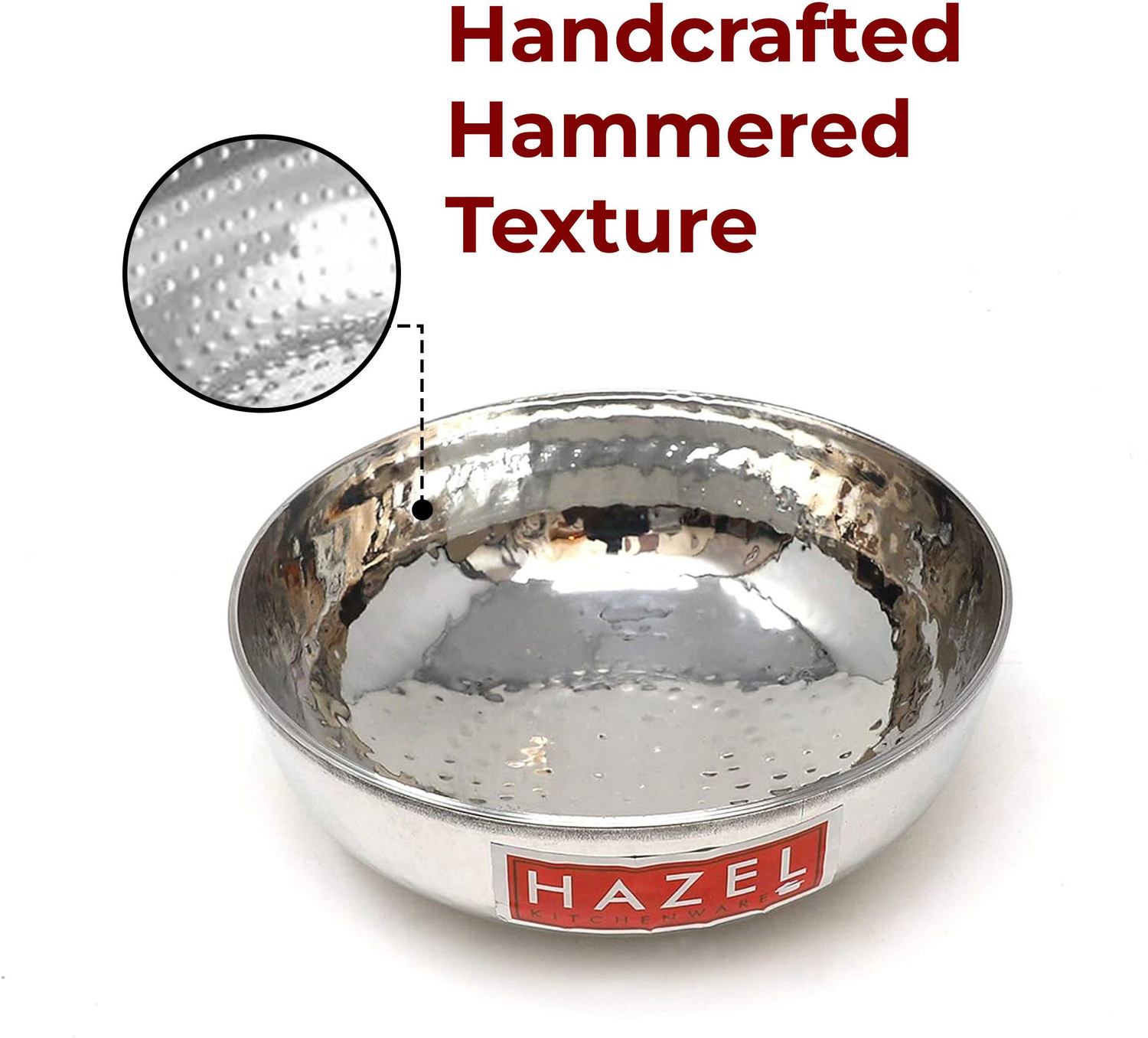 Image of HAZEL Stainless Steel Hammered Tone Kadai Tasra, Diameter 24.5 Kadhai 24.5 cm diameter 2.25 L capacity