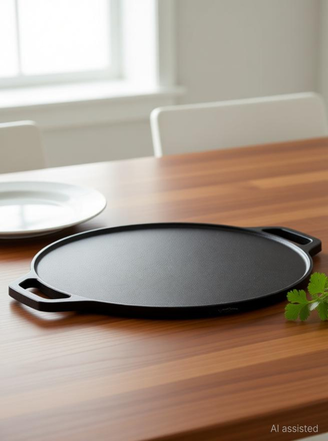 Image of M KHARAVAD Iron Tawa with Wooden Handle (10 inch), Naturally Non-Stick Tawa 24 cm diameter