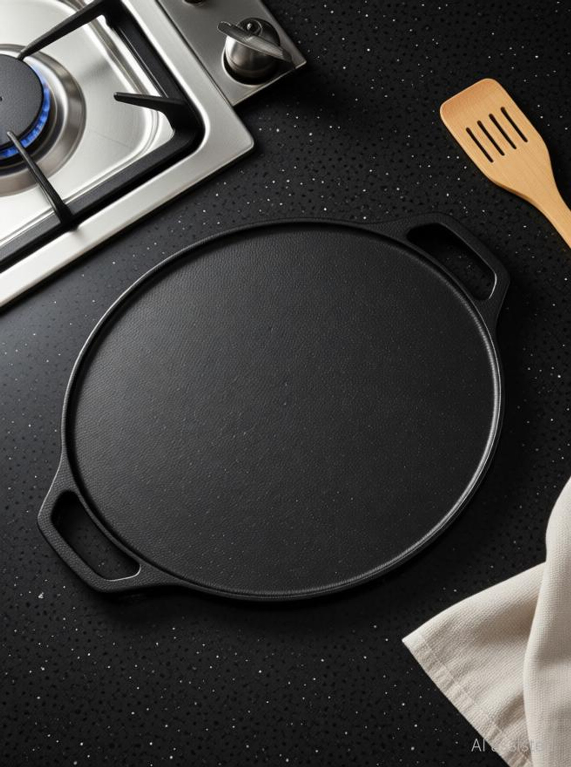 Image of M KHARAVAD Iron Tawa with Wooden Handle (10 inch), Naturally Non-Stick Tawa 24 cm diameter