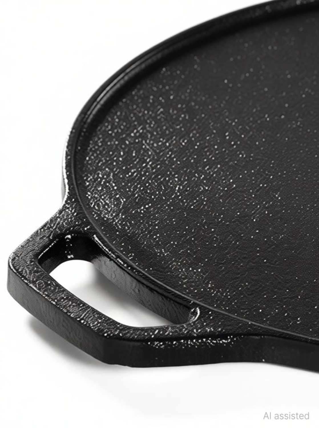 Image of M KHARAVAD Iron Tawa with Wooden Handle (10 inch), Naturally Non-Stick Tawa 24 cm diameter