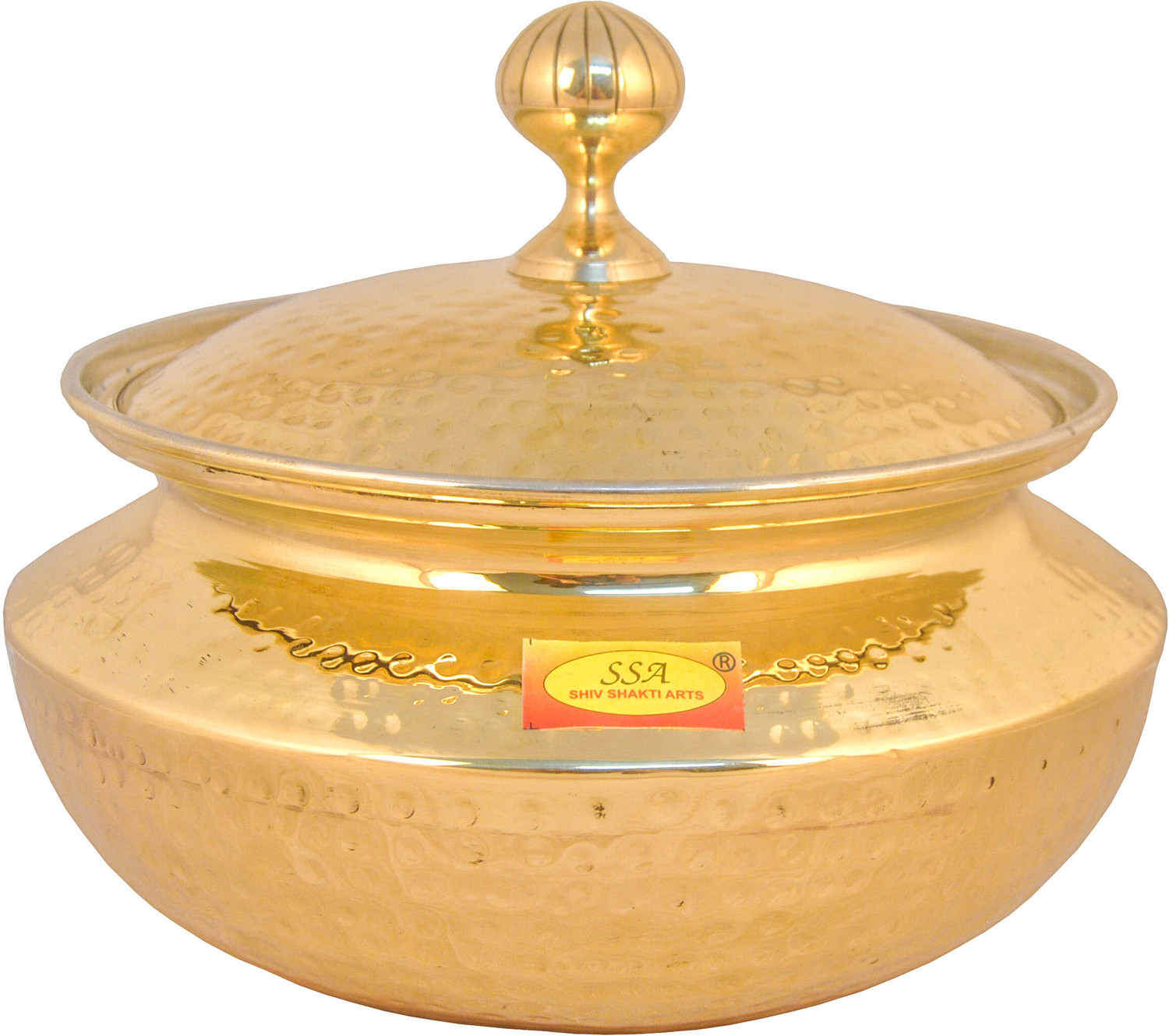 Image of Shivshakti Arts Brass Hammered Biryani Handi Chaffing Dish Patili with Lid,Tin Lining,Cookware Handi 5 L with Lid