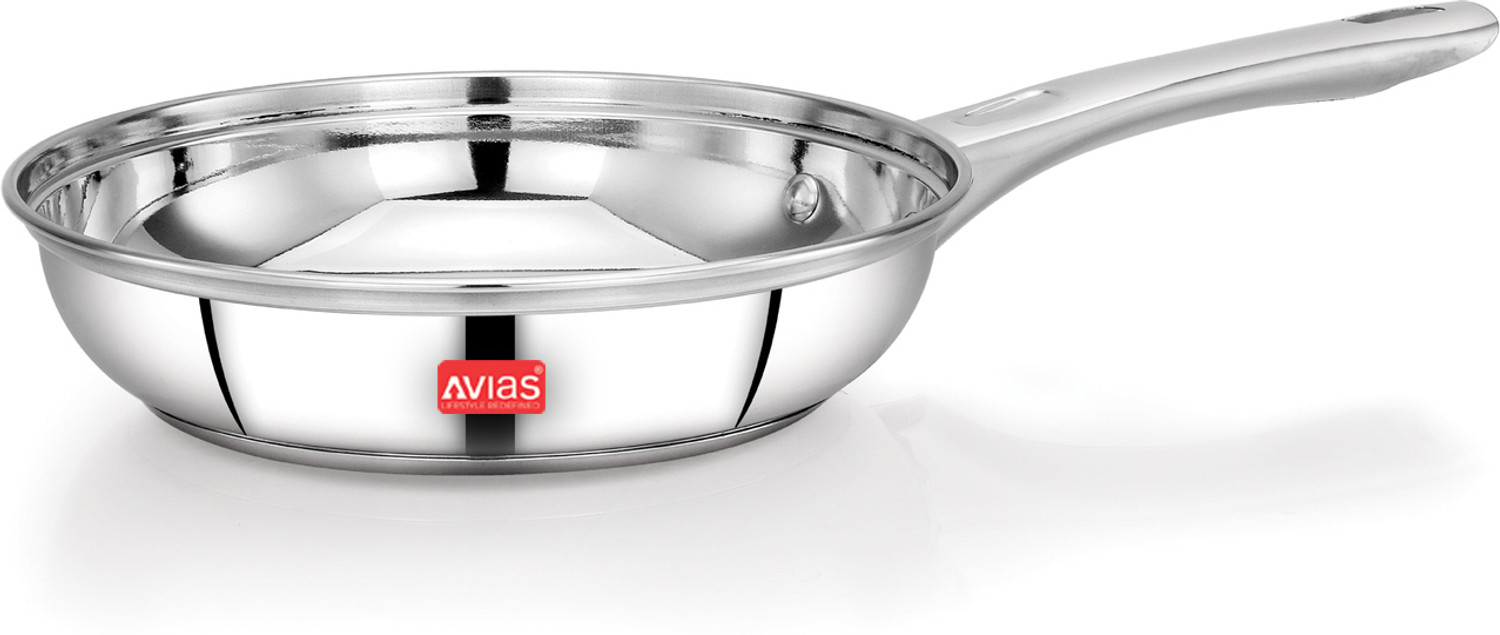 Image of AVIAS INOX IB Frypan, Fry Pan / Gas Stove Cooking Pan, Rust Resistant, Mirror Finish Fry Pan 20 cm diameter with Lid 2 L capacity