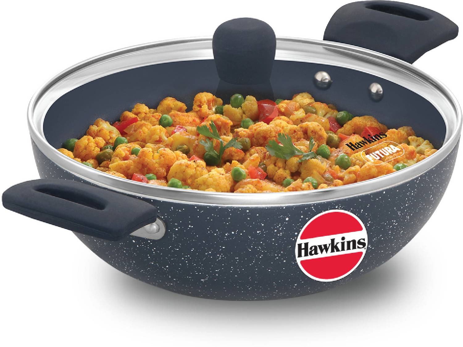 Hawkins Ceramic Deep Kadhai with Glass Lid (ICK25G) Kadhai 24 cm diameter with Lid 2.5 L capacity — Kadai & Handi