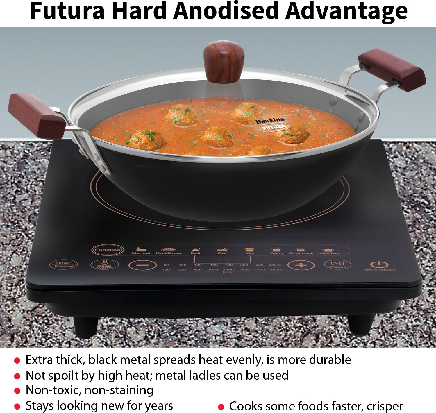 Image of Hawkins Deep-Fry Pan, with Glass Lid (IAD375G) Kadhai 30.4 cm diameter with Lid 3.75 L capacity