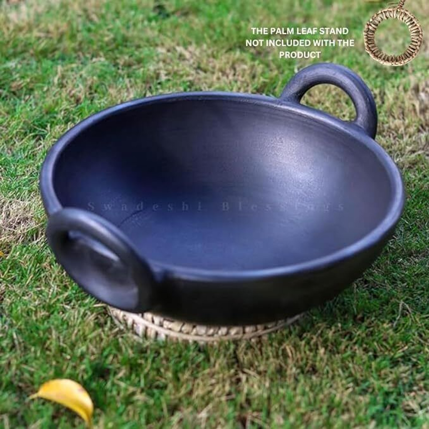 Image of Swadeshi Blessings Unglazed Clay Pot for Cooking | Black Earthen Kadhai | Terracota Kadhai Kadhai 25 cm diameter 1.8 L capacity