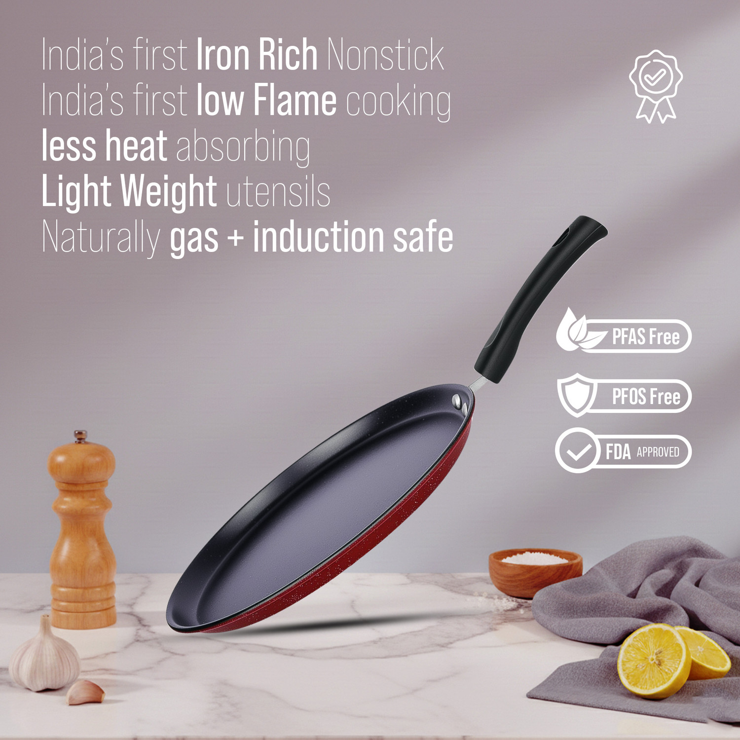 Image of Dozy Premium, Non-Stick Dosa Tawa (24.5cm) - Durable Flame Safe Cookware Tawa 40 cm diameter