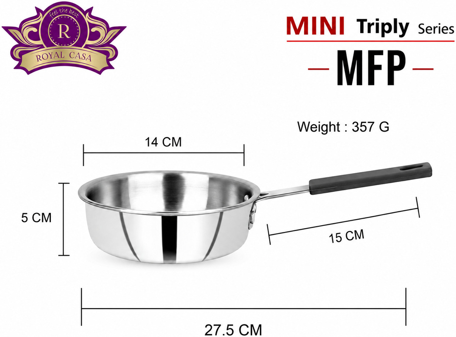 Image of ROYAL CASA The Chef's Choice Premium Triply Mini Fry Pan Fry Pan 12 cm diameter 0.25 L capacity