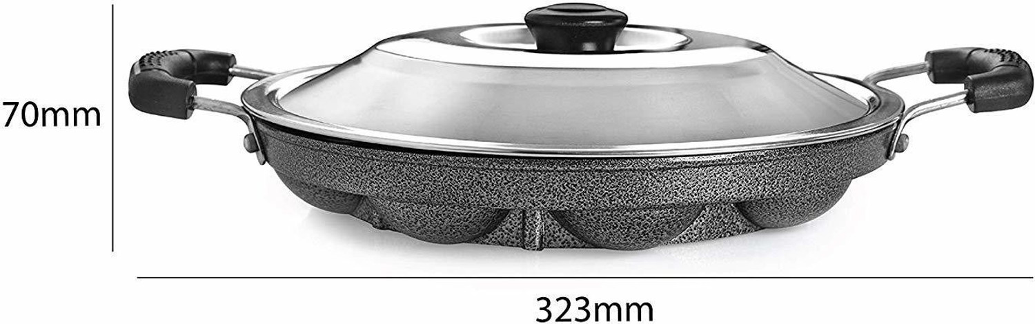 Image of cello 12 Cavity Grill Appam Patra Double Handle Paniarakkal Pan 25 cm diameter with Lid 1 L capacity