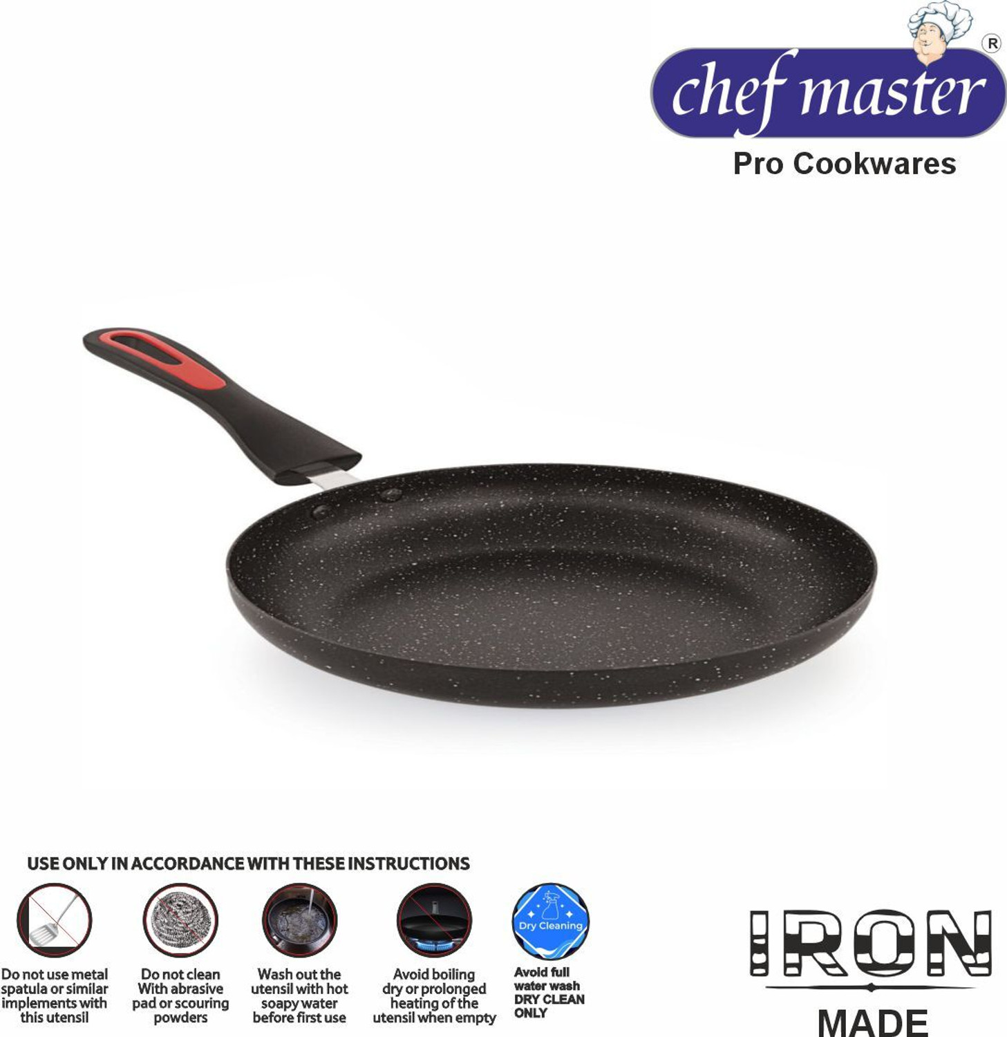 Image of Chefmaster iron-Pro Carbon Steel induction Heavy-Weight Frying Pan Non Stick Fry Pan 24 cm diameter 1.5 L capacity