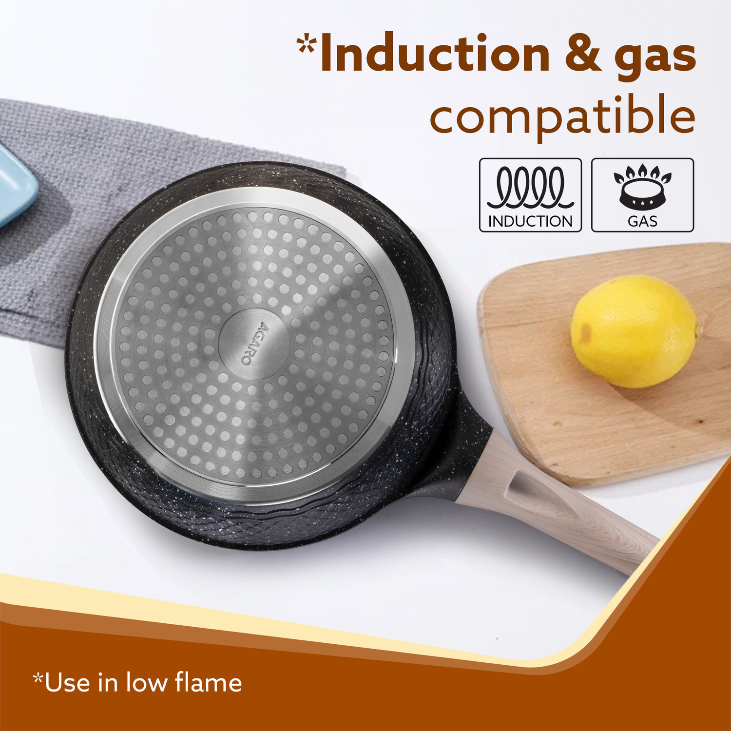 Image of AGARO Fry Pan 28 cm diameter with Lid 3 L capacity