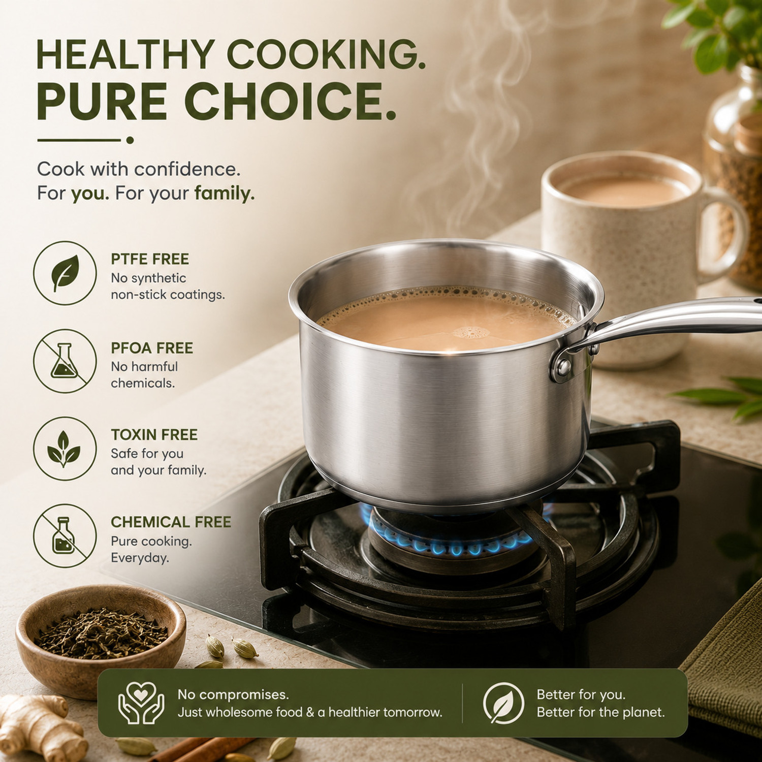 Image of Liora Premium Tri-Ply Stainless Steel Milk Pan 16 cm diameter 1.5 L capacity
