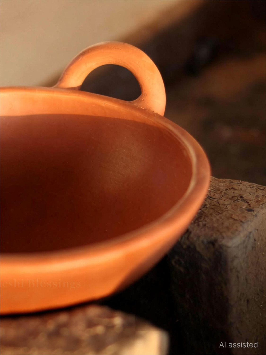 Image of Swadeshi Blessings Unglazed Clay | Mitti ke bartan | Earthen Kadai For Cooking Kadhai 24 cm diameter 1.8 L capacity