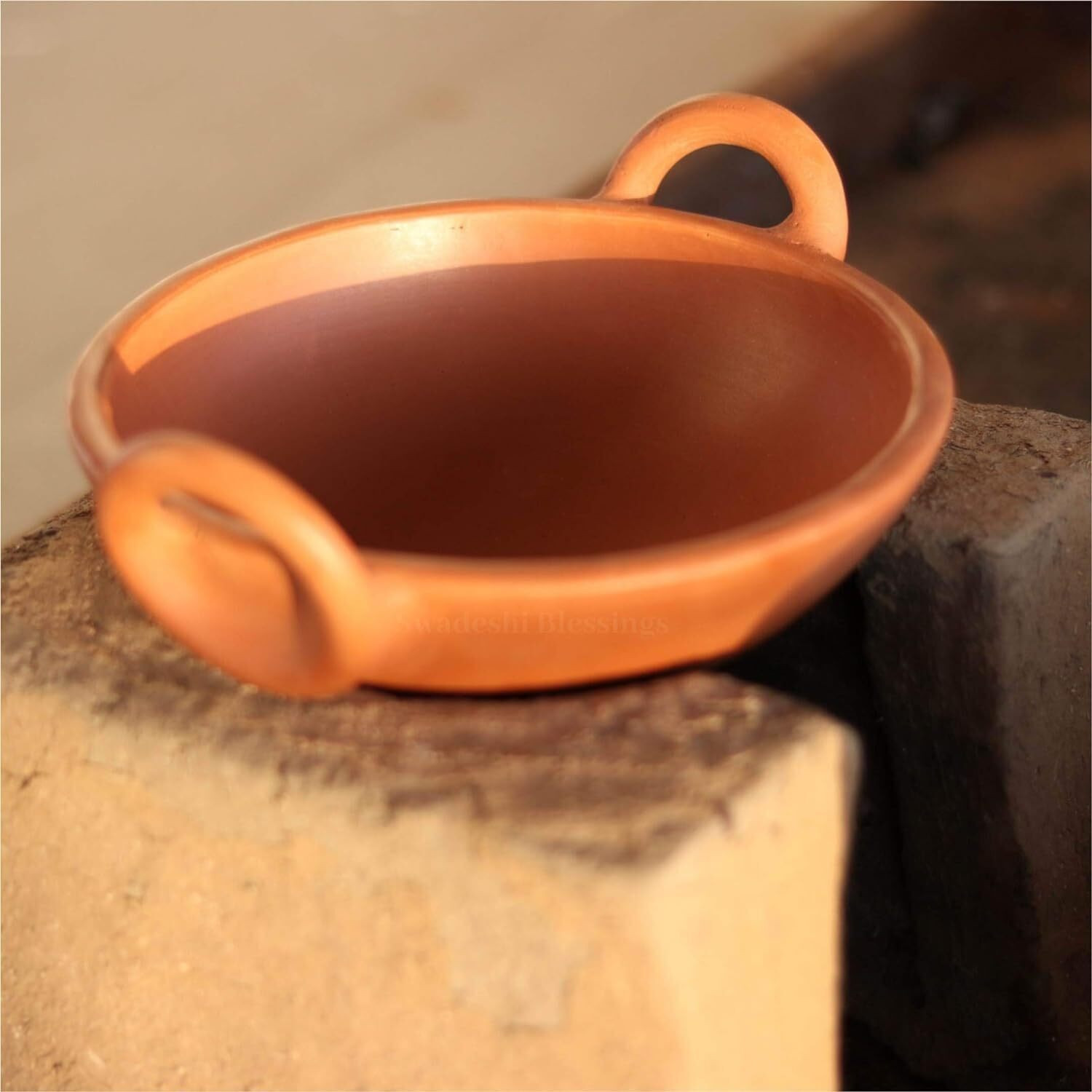 Image of Swadeshi Blessings Unglazed Clay | Mitti ke bartan | Earthen Kadai For Cooking Kadhai 24 cm diameter 1.8 L capacity