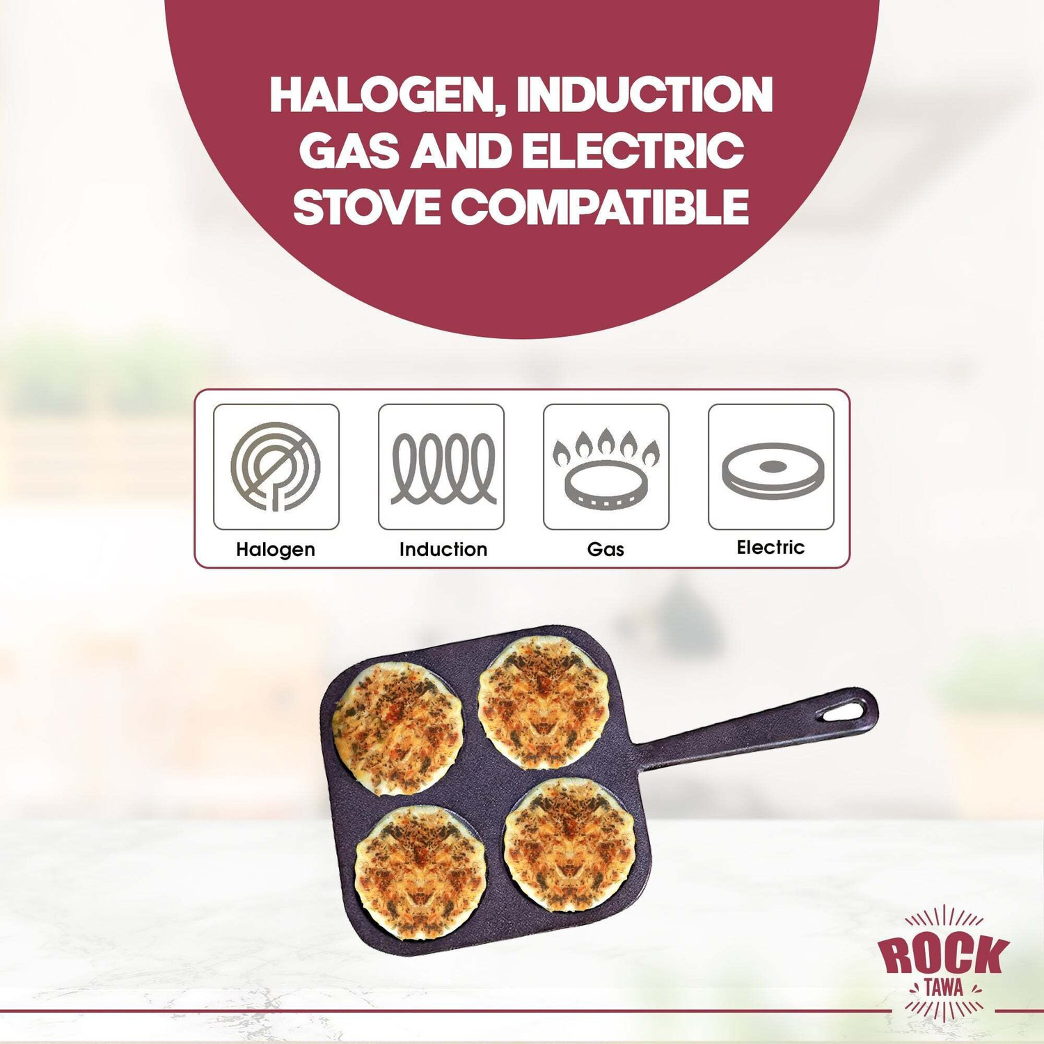 Image of Rock Tawa Cast Iron 4Cv Mini Uthappam, Omelets Pancake Pan 7.5Inch Pre-Seasoned Pancake Pan 8 cm diameter 0.2 L capacity