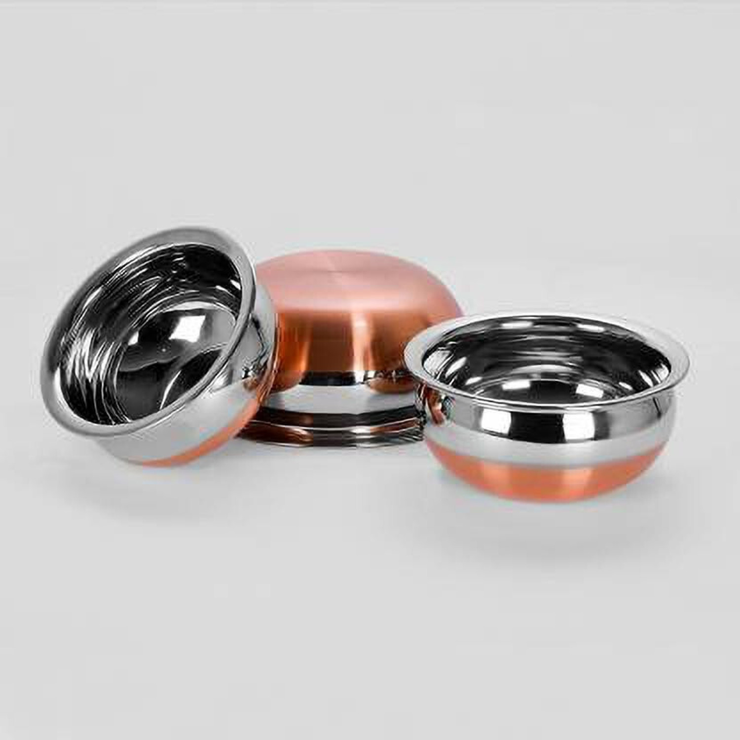 Image of eppyz Copper Bottom Handi Pot 3 Piece Set /Steel Handi Set 3 Piece Set /Cookware Chetty Combo Serving Handi Cookware Multi Purpose Handi Handi Handi 0.5 L, 0.8 L, 1.2 L