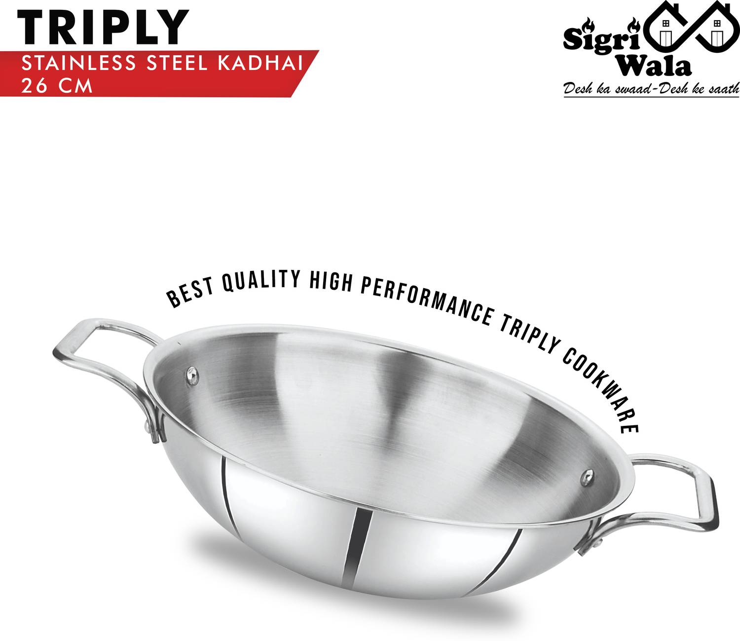 Sigri-wala Cook Healthy Kadhai 26 cm diameter 3.3 L capacity — Kadai & Handi