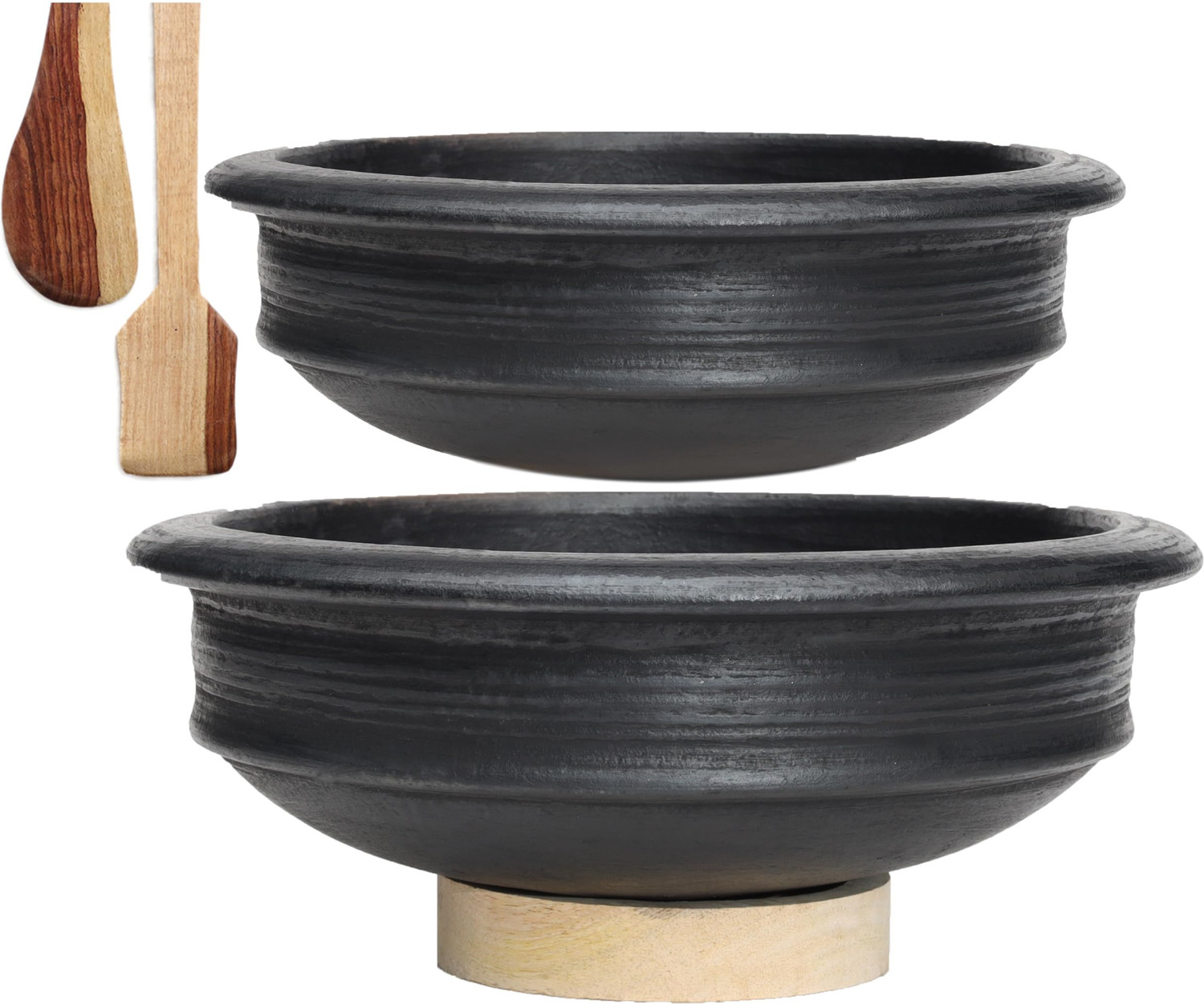 Image of Craftsman Deep Burned Clay Pot | Cooking and serving Combo 1 & 3 Liter Pot 26 cm, 30 cm diameter 4 L capacity