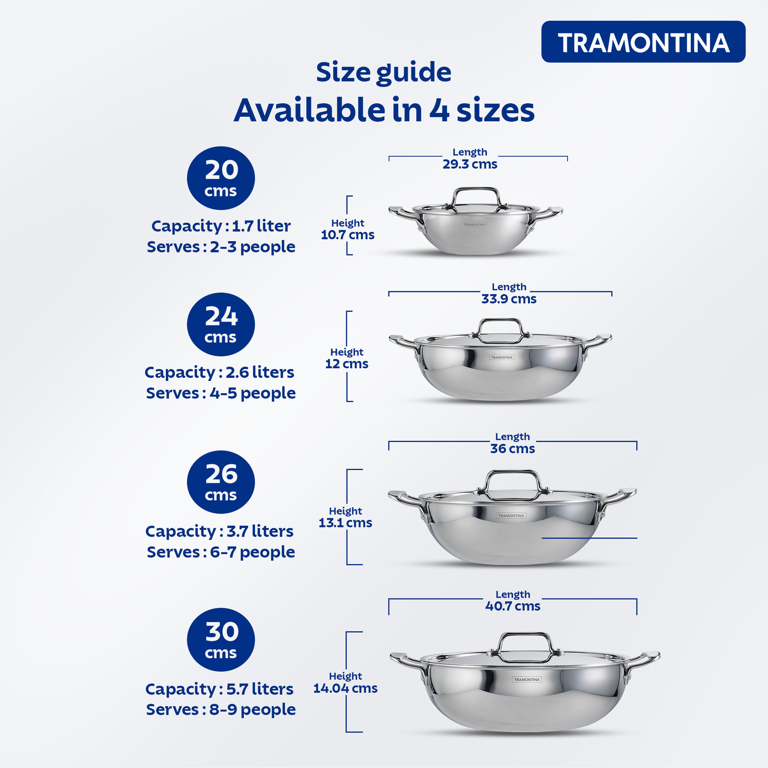 Image of Tramontina Fusao EX+ Healthy Ceramic|Curry| Deep Fry|Stir Fry Kadhai 26 cm diameter with Lid 3.7 L capacity