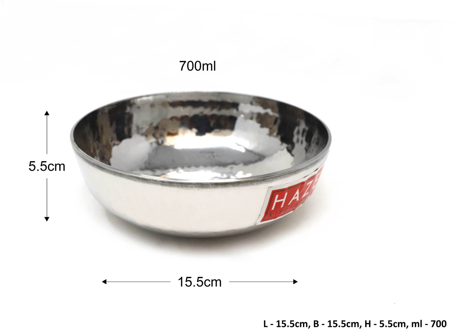 Image of HAZEL Stainless Steel Hammered Tone Kadai Tasra, Diameter 15.5 Kadhai 15.5 cm diameter 0.7 L capacity