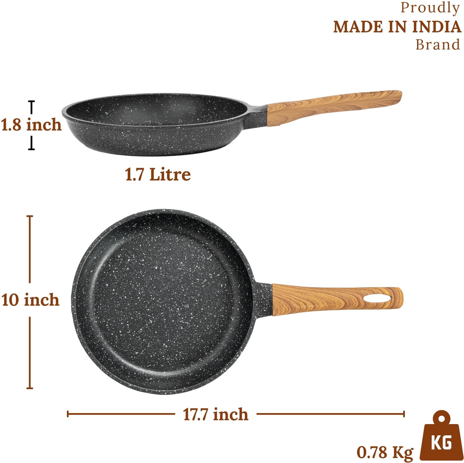 Image of Kreme CeraStone Granite Fry Pan 24 cm diameter 1.7 L capacity (Aluminium, Non-stick, Induction Bottom)