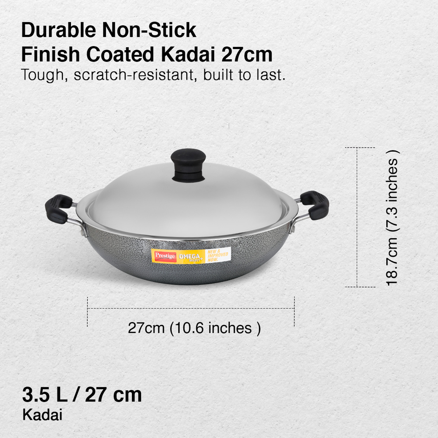 Image of Prestige Omega Select Plus Kadhai 27 cm diameter with Lid 1 L capacity