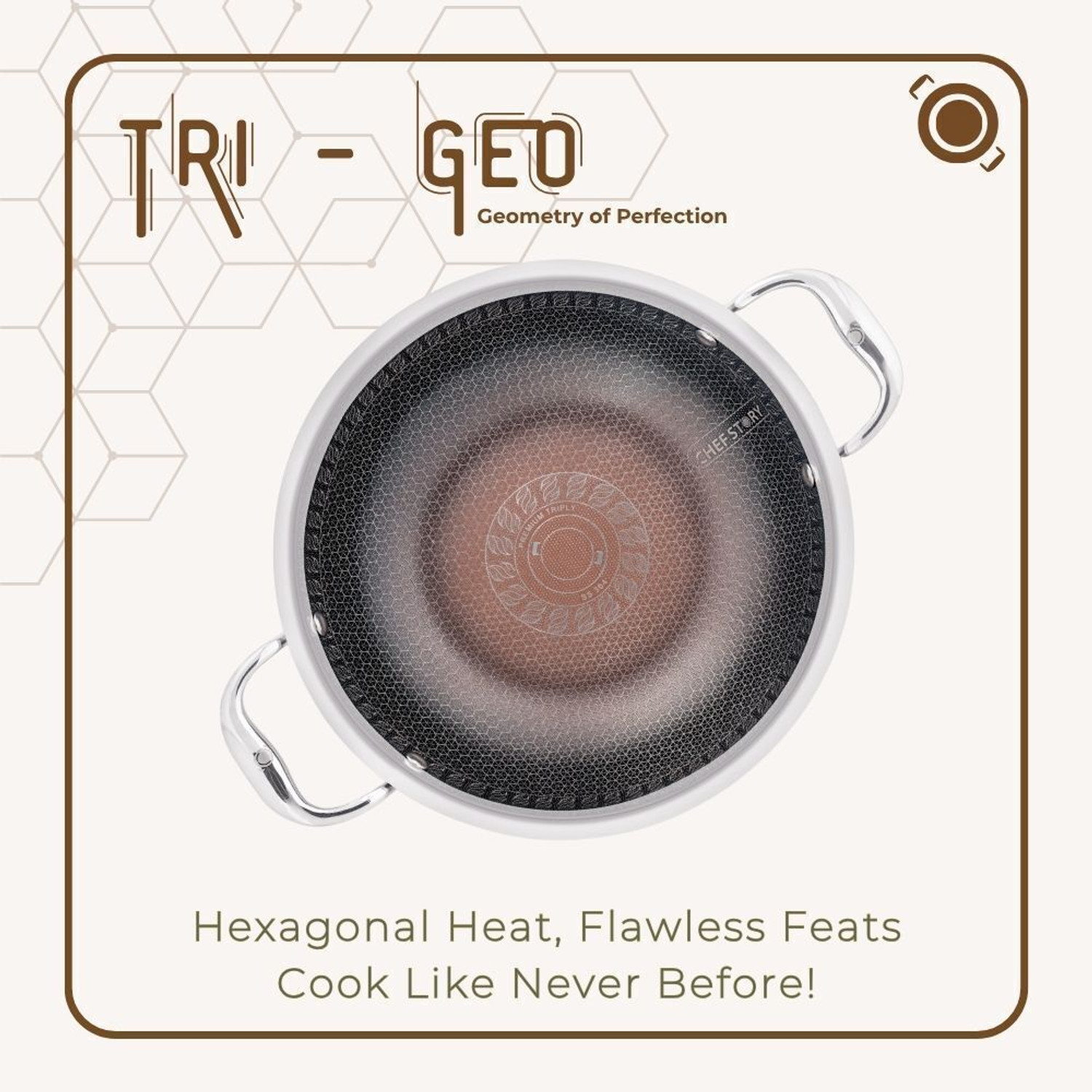 Image of THE CHEF STORY Tri-Geo Series Triply with Ceramic Coating Kadhai 20 cm diameter with Lid 1.5 L capacity