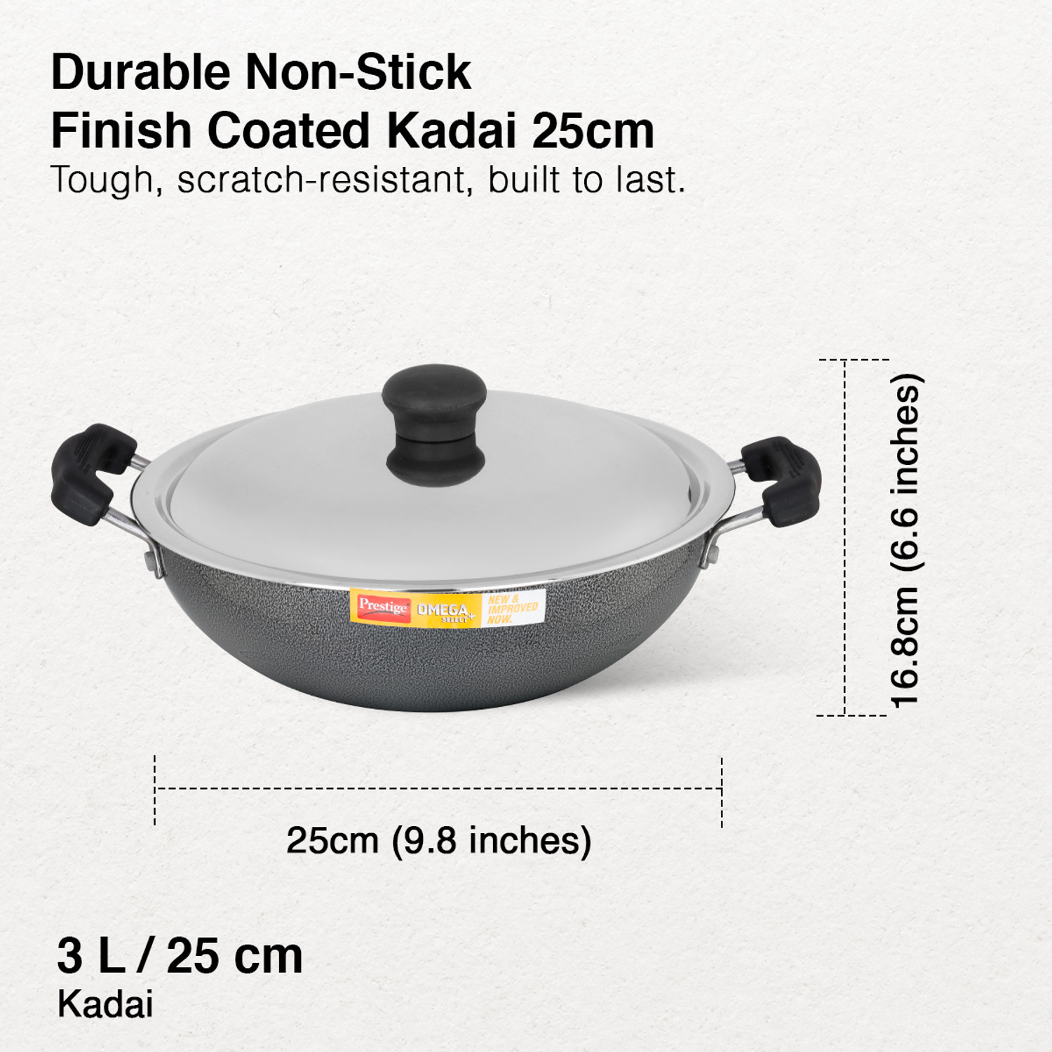 Image of Prestige Omega Select Plus Kadhai 25 cm diameter 1 L capacity