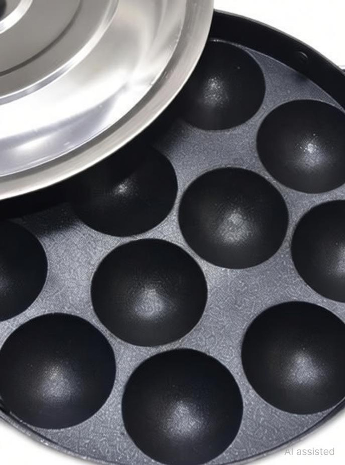 Image of DTM super appam patra with lid and handle / kulipaniyaram pan nonstick / appe / aapee Paniarakkal Pan 22 cm diameter with Lid 1 L capacity