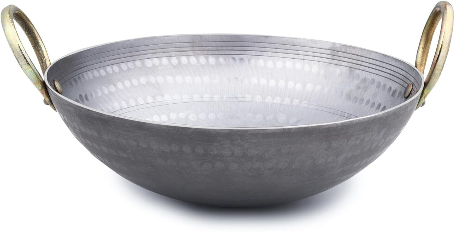 Image of Ptr PTR Hammered Iron Kadhai with Handle- Food-Grade Iron for Healthy Cooking (1.5L) Kadhai 24 cm diameter 1.5 L capacity