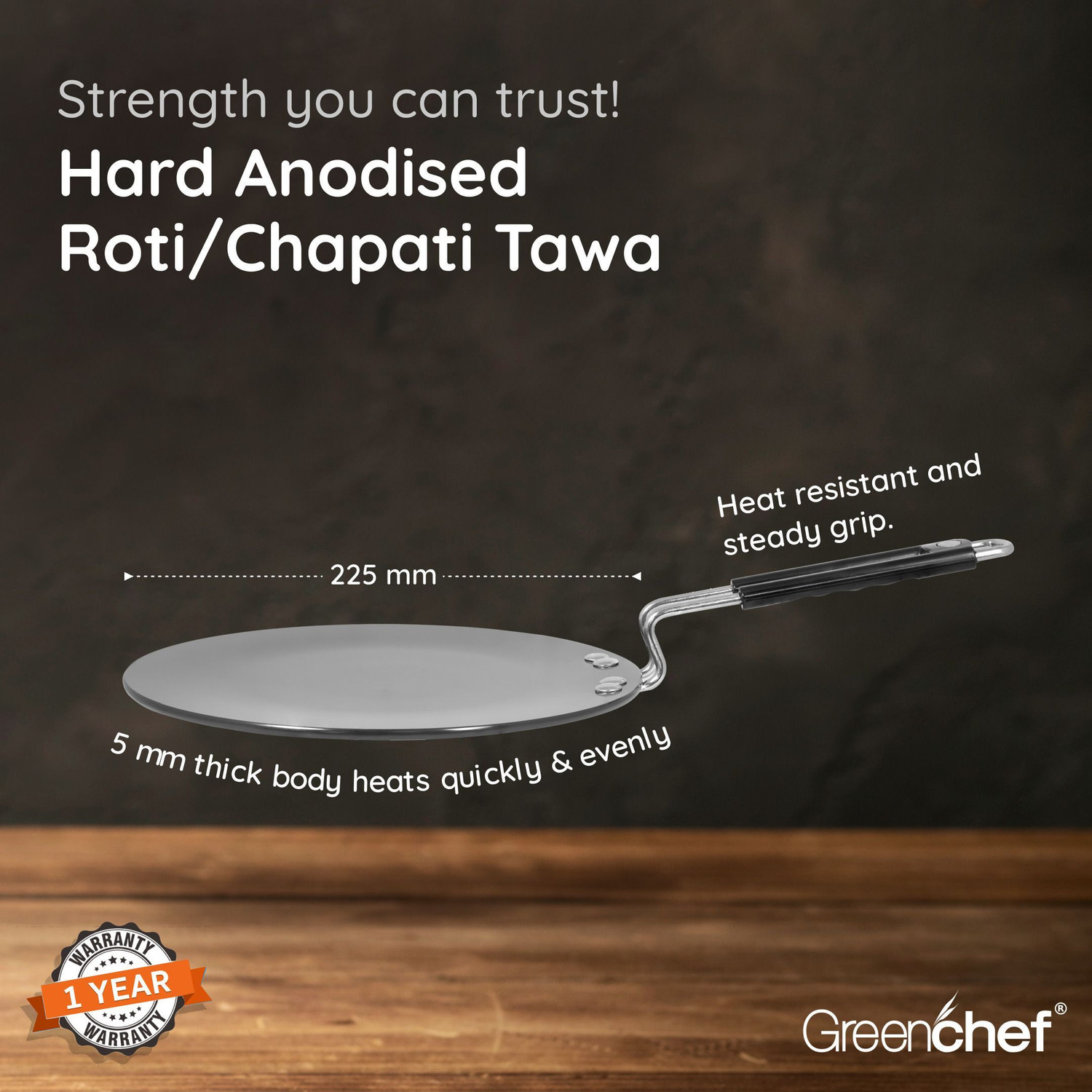 Image of Greenchef Roti /Chapathi Hard Anodised Tawa 225 cm diameter (Hard Anodised, Non-stick, Induction Bottom)