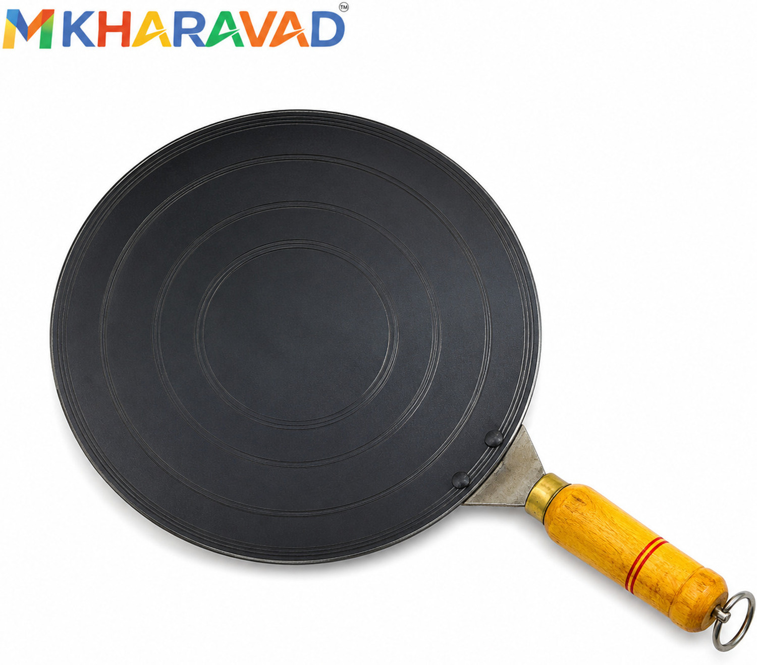 Image of M KHARAVAD Iron Tawa with Wooden Handle (10 inch), Naturally Non-Stick Tawa 24 cm diameter