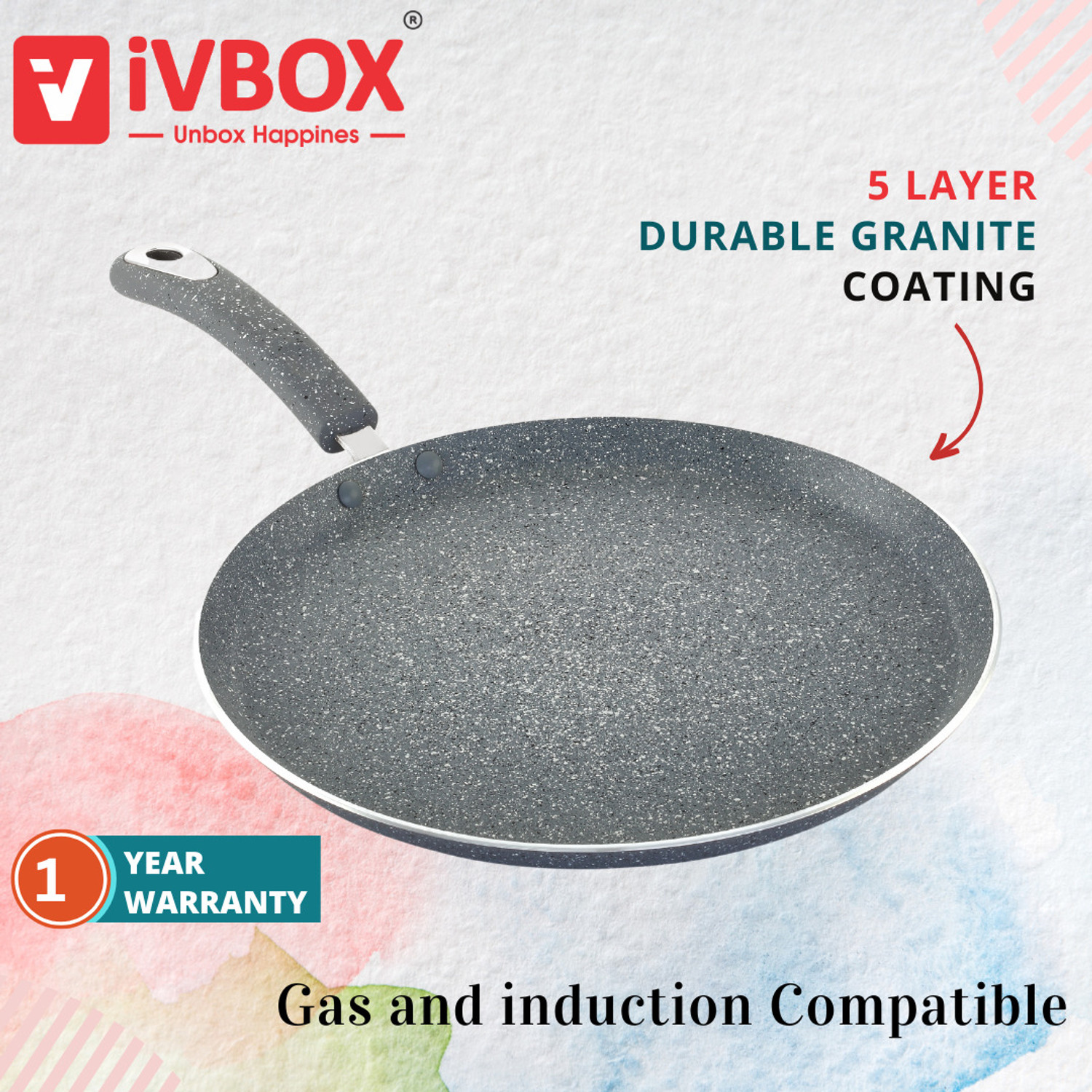 Image of iVBOX Aqua-Granite 3mm-Thick Tava Non Stick Flat Dosa Tawa 28 cm diameter