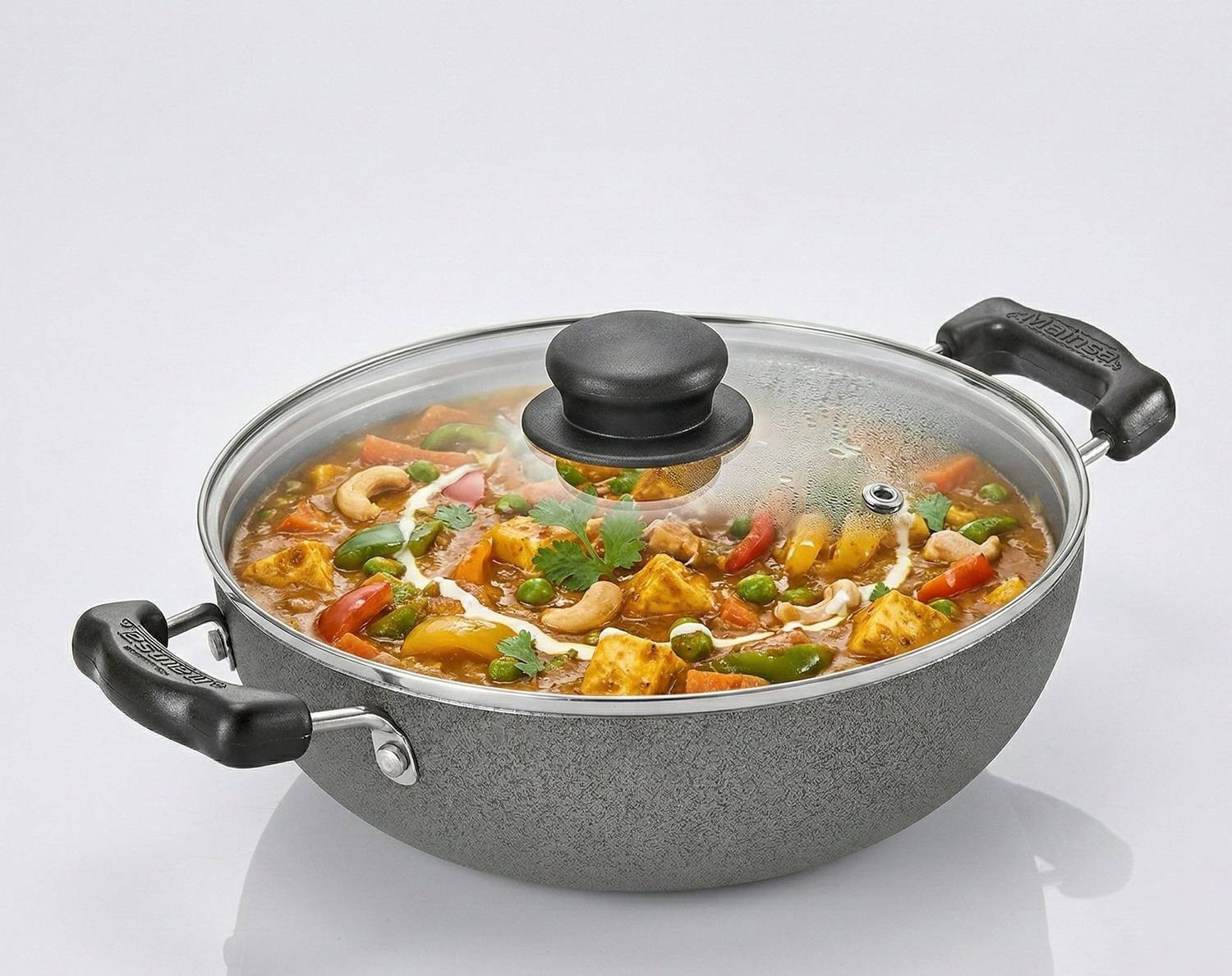 Mainsa Premium Non-Stick Kadhai with Glass Lid | Kadhai 26 cm diameter with Lid 2.5 L capacity — Kadai & Handi