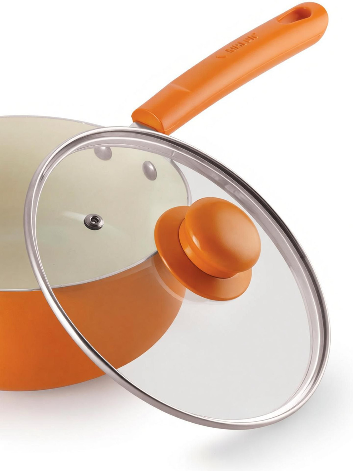 Image of NIRLON Non Stick Induction Base Ceramic Coated Sauce Pan with Glass Lid, Induction Sauce Pan 18 cm diameter with Lid 2.2 L capacity